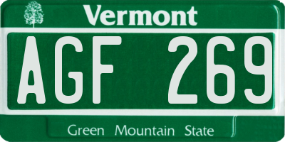 VT license plate AGF269