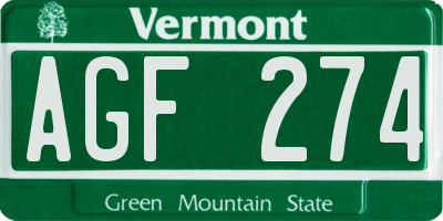 VT license plate AGF274