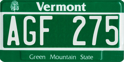 VT license plate AGF275