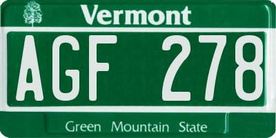 VT license plate AGF278