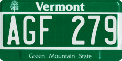 VT license plate AGF279