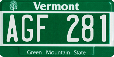 VT license plate AGF281