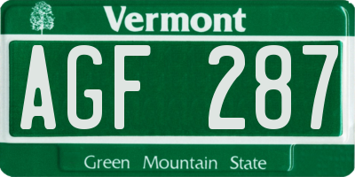VT license plate AGF287