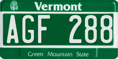 VT license plate AGF288