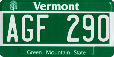 VT license plate AGF290