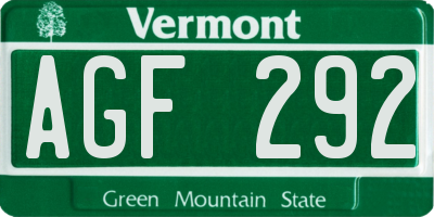 VT license plate AGF292