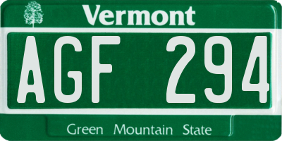VT license plate AGF294