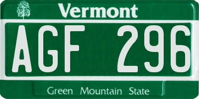 VT license plate AGF296