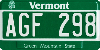 VT license plate AGF298