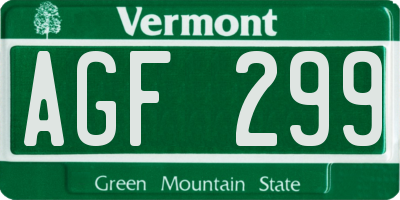 VT license plate AGF299