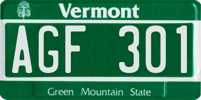 VT license plate AGF301