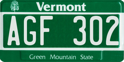 VT license plate AGF302