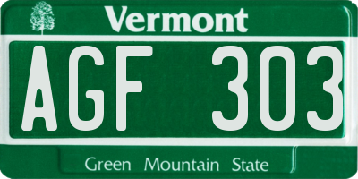 VT license plate AGF303
