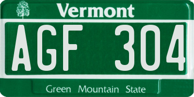 VT license plate AGF304