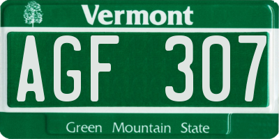 VT license plate AGF307
