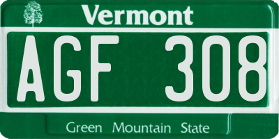 VT license plate AGF308