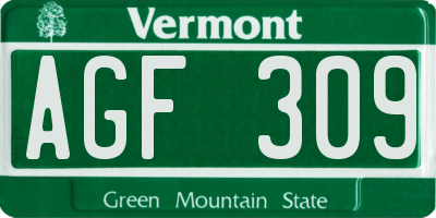VT license plate AGF309