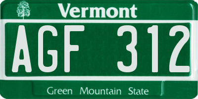 VT license plate AGF312