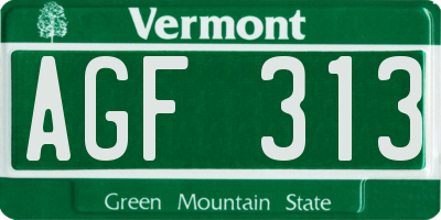 VT license plate AGF313