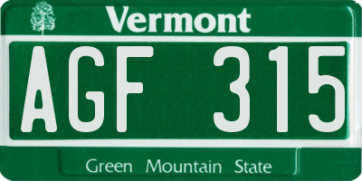 VT license plate AGF315