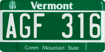 VT license plate AGF316