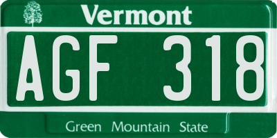 VT license plate AGF318