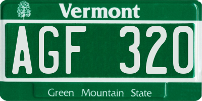 VT license plate AGF320