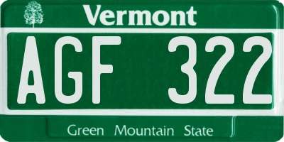 VT license plate AGF322