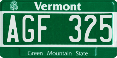 VT license plate AGF325