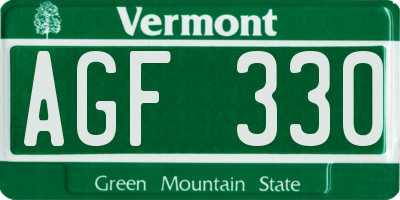 VT license plate AGF330