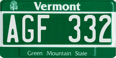 VT license plate AGF332