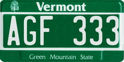 VT license plate AGF333