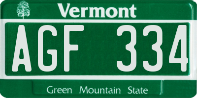 VT license plate AGF334