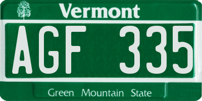 VT license plate AGF335