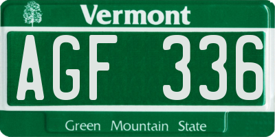 VT license plate AGF336