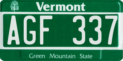 VT license plate AGF337
