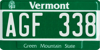 VT license plate AGF338