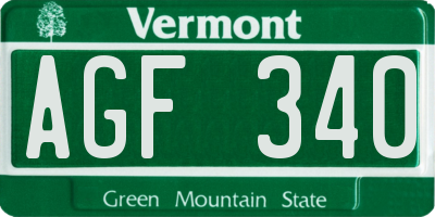 VT license plate AGF340