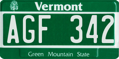 VT license plate AGF342