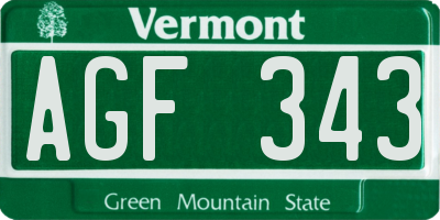 VT license plate AGF343
