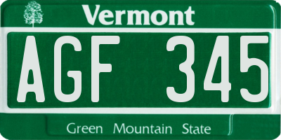 VT license plate AGF345