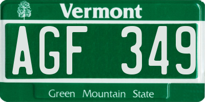 VT license plate AGF349