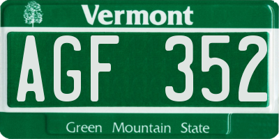 VT license plate AGF352