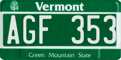 VT license plate AGF353