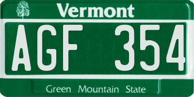 VT license plate AGF354