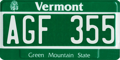 VT license plate AGF355