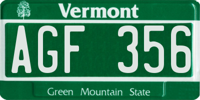 VT license plate AGF356