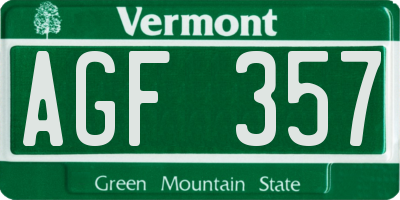 VT license plate AGF357