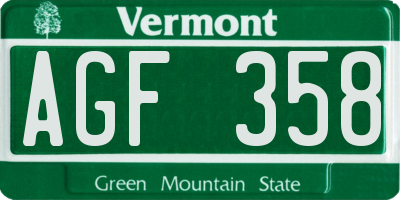 VT license plate AGF358