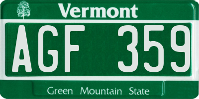 VT license plate AGF359